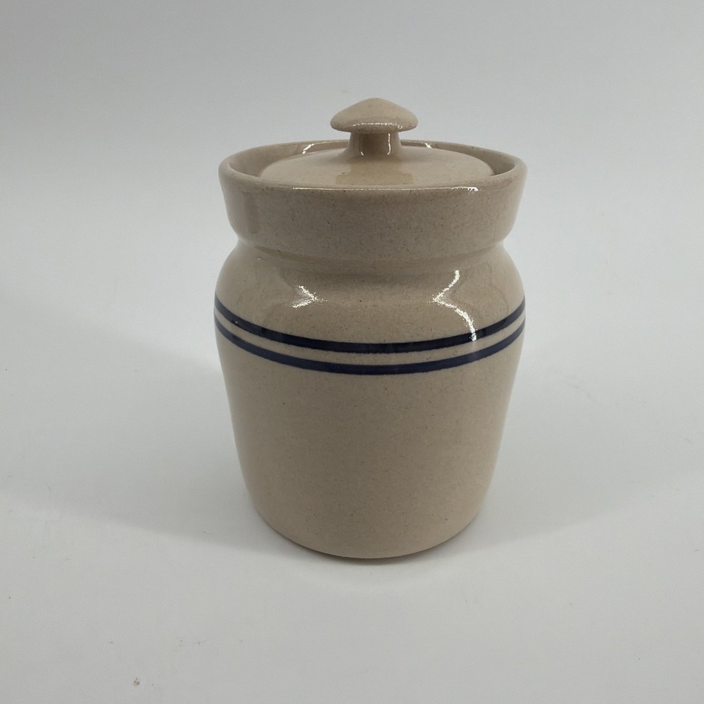 Yesteryears Marshall Tx Twin Line Hand Turned Medium Crock With Lid 4" Farmhouse